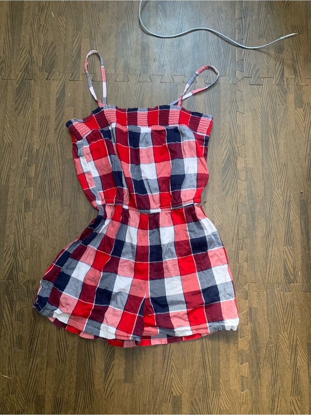 Old Navy Red, White & Navy Plaid Smocked Romper